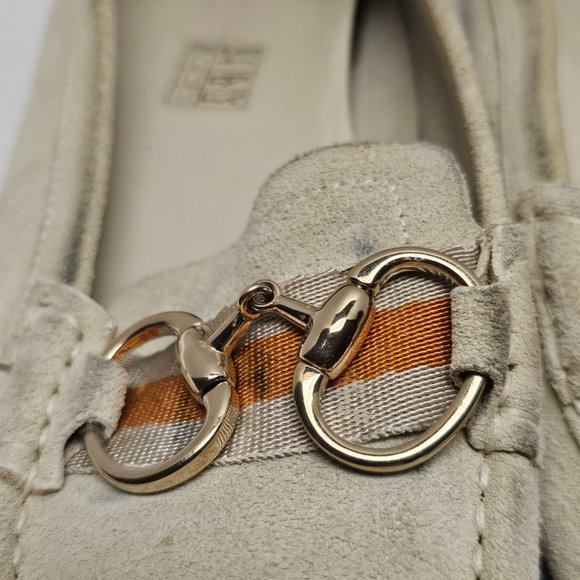 GUCCI Loafer Slip On Shoes Beige Cream Leather Made in Italy Horsebit Buckle 8.5 - Picture 10 of 16